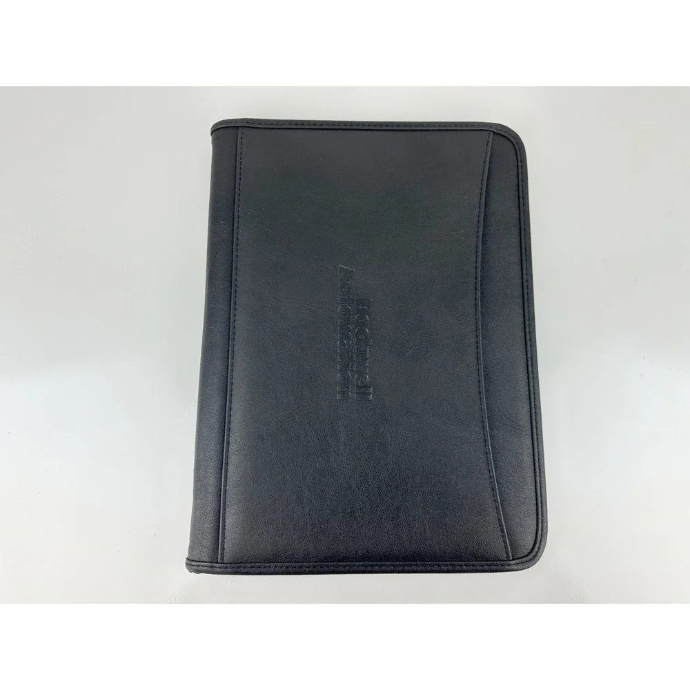 Leeds Rockwell Automation Black Faux Leather Zip Up Portfolio Padfolio Organizer